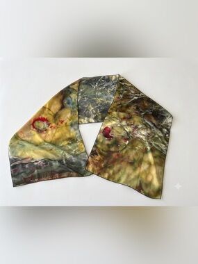 Artisan Hand-Dyed Silk Scarf Botanical Eco-Print - One Of A kind - Hélo D